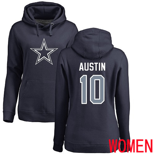 Women Dallas Cowboys Navy Blue Tavon Austin Name and Number Logo #10 Pullover NFL Hoodie Sweatshirts